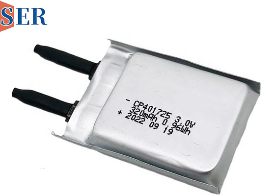 3.0V แบตเตอรี่อัลตราบาง LiMno2 นุ่ม CP401725 แบตเตอรี่ Li-MnO2 กระเป๋า