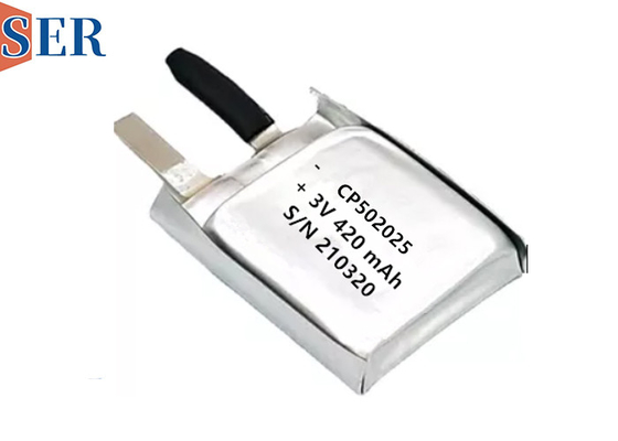 CP502025 Li-MnO2 เซลล์แบตเตอรี่แบบบางพิเศษที่อ่อนนุ่ม 550mAh อายุการใช้งานยาวนานสำหรับการติดตามสัตว์