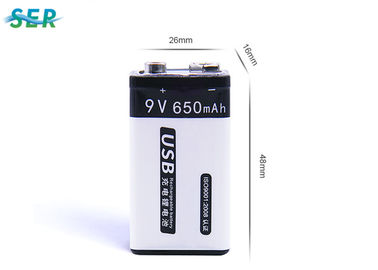 ชุดแบตเตอรี่ลิเธียม 9V ความจุสูง 650mAh สามารถชาร์จใหม่ได้สำหรับมิเตอร์ / สัญญาณเตือนไฟไหม้