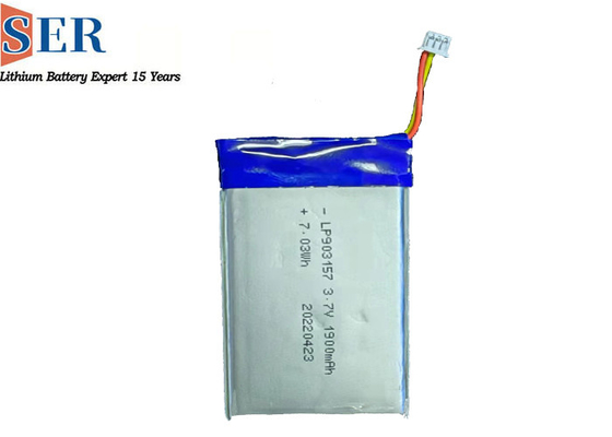 แบตเตอรี่ลิเธียมโพลิเมอร์รูปสี่เหลี่ยมผืนผ้า 3.7V Single Cell Pack 2.75wh 1900mAh Flat Prismatic